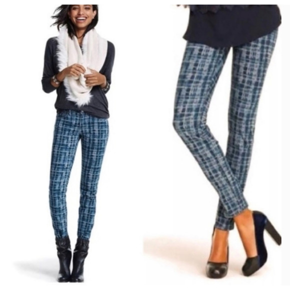 CAbi Pants - CAbi Cotton Blend Curvy Blue Grid Skinny Jeans